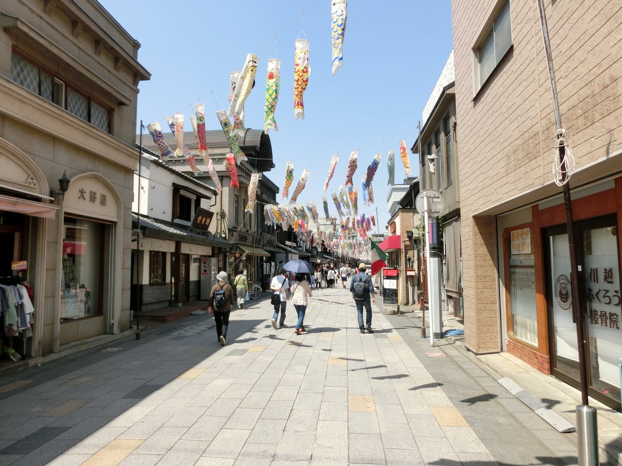 The Taisho-Roman Yume Dori street in Kawagoe, lined with early-20th-century-style shopfronts.