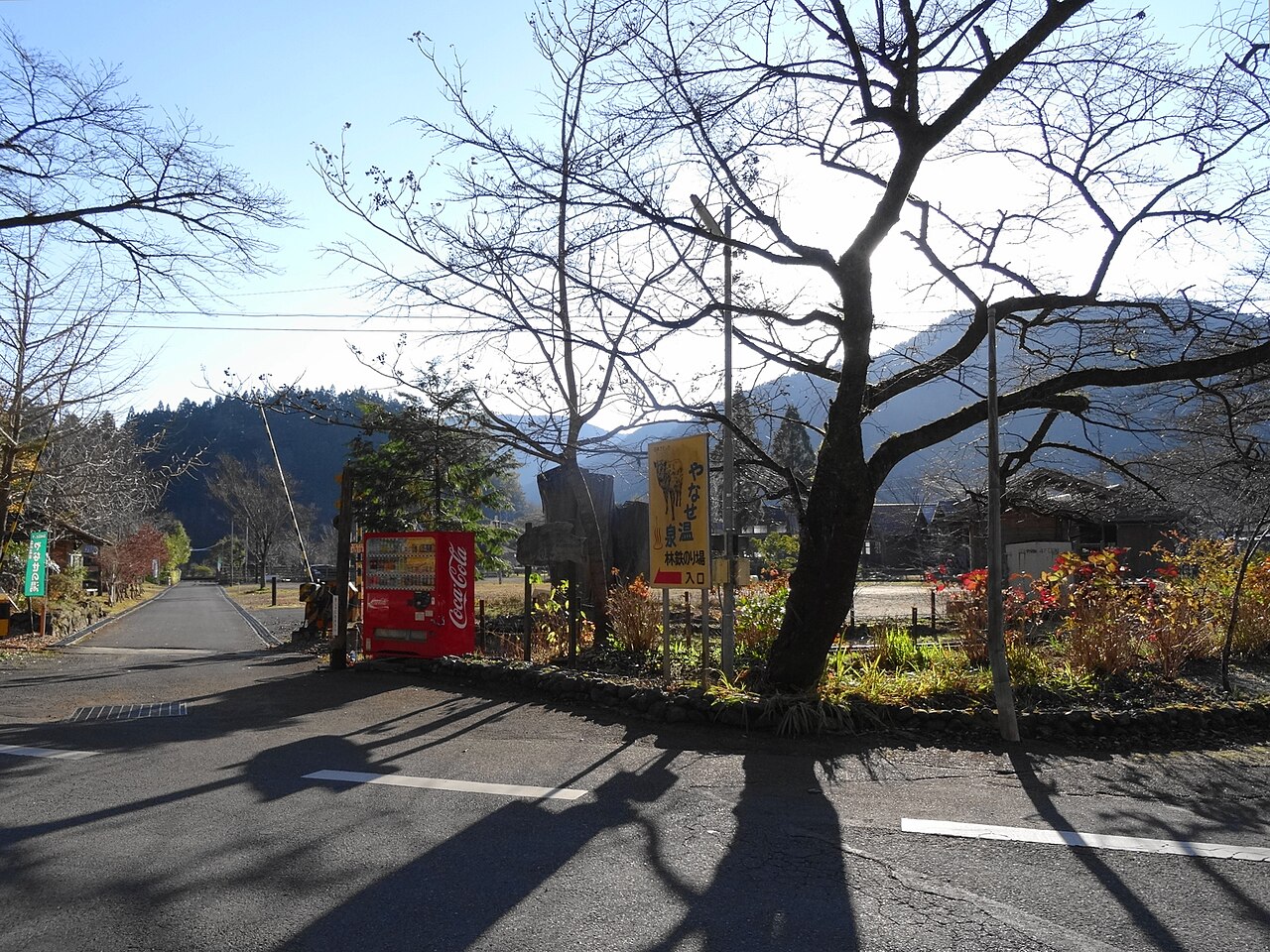 A quiet square at the entrance to the forest railway boarding area in the Yanase district of Umaji Village.
